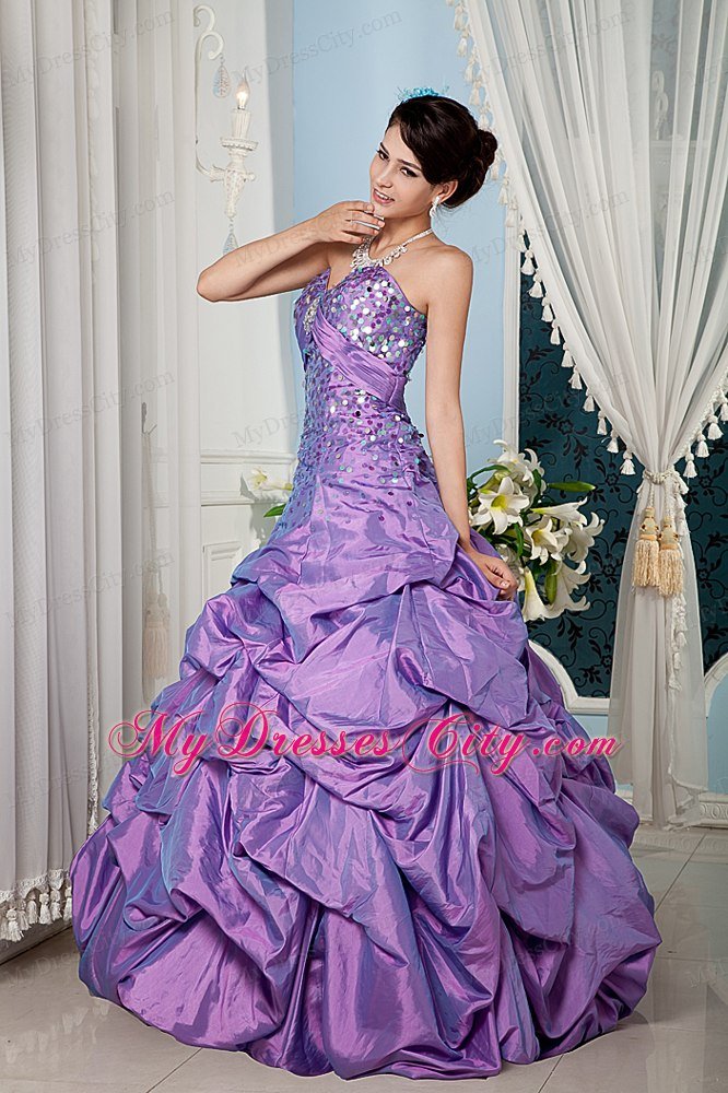 Lavender Sweetheart Taffeta Sequins Quinceanera Dress with Pick Ups