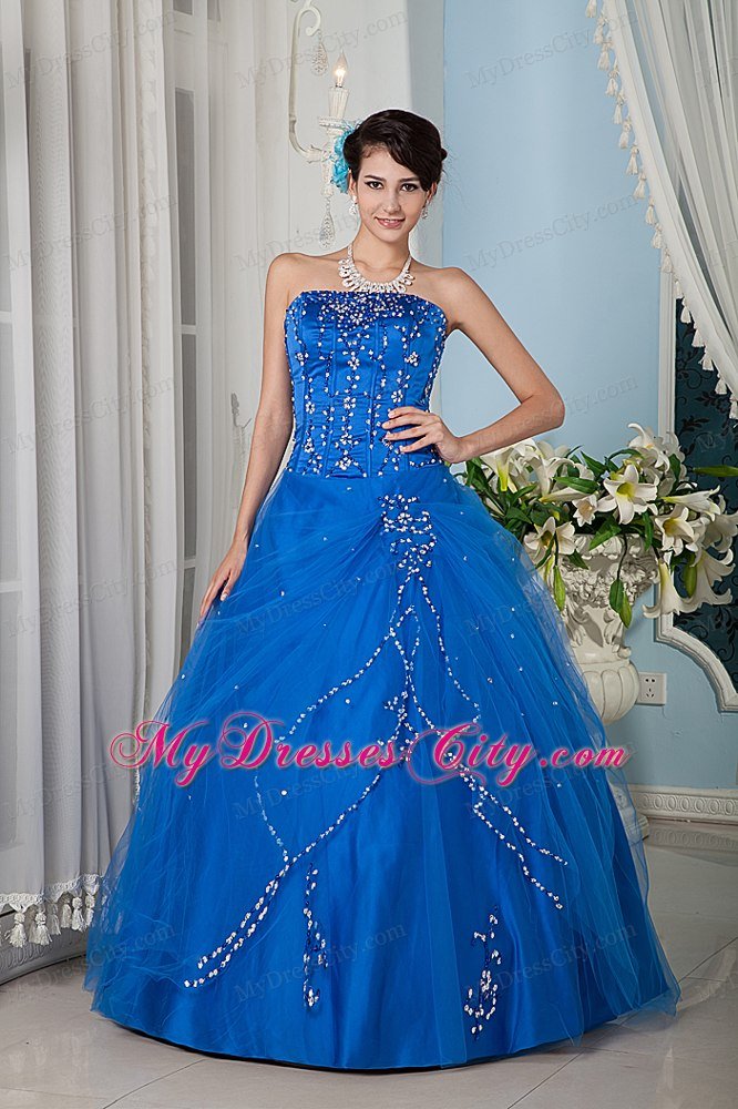 Custom Size Beading Strapless Blue Dress for a Quinceanera Party