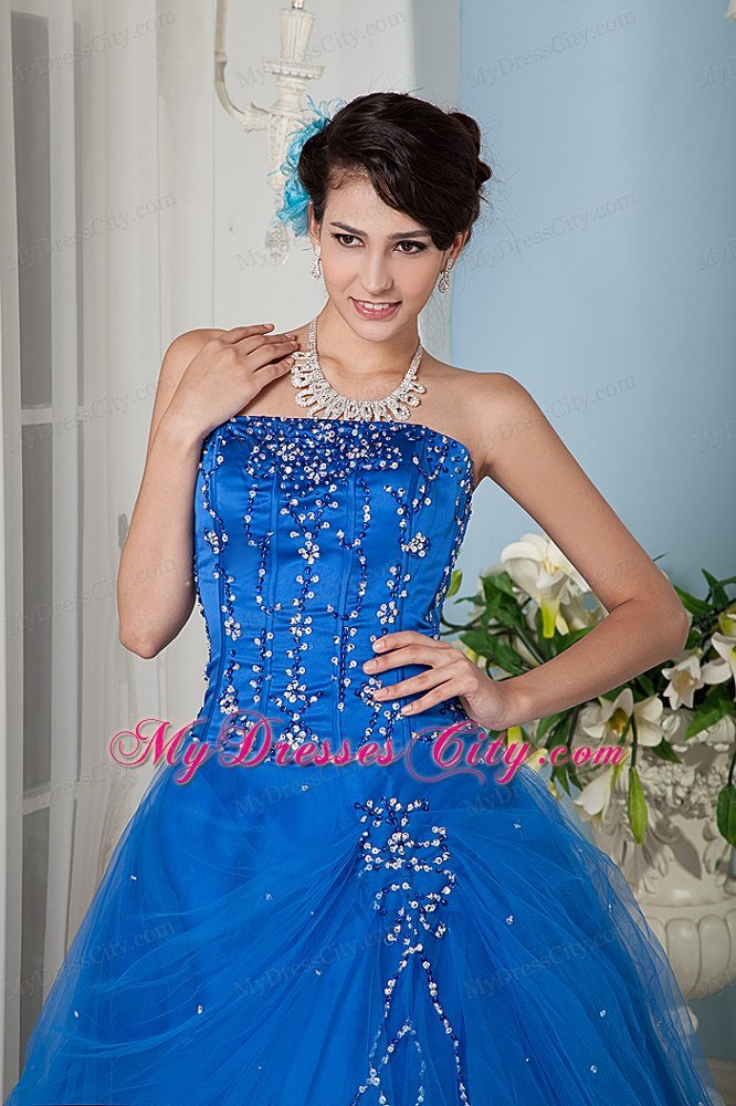 Custom Size Beading Strapless Blue Dress for a Quinceanera Party