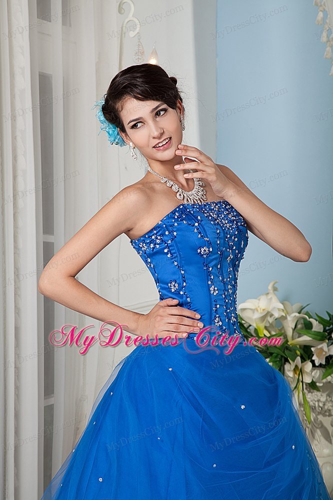 Custom Size Beading Strapless Blue Dress for a Quinceanera Party