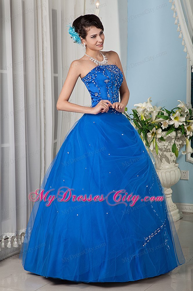 Custom Size Beading Strapless Blue Dress for a Quinceanera Party