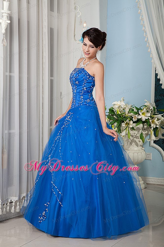 Custom Size Beading Strapless Blue Dress for a Quinceanera Party