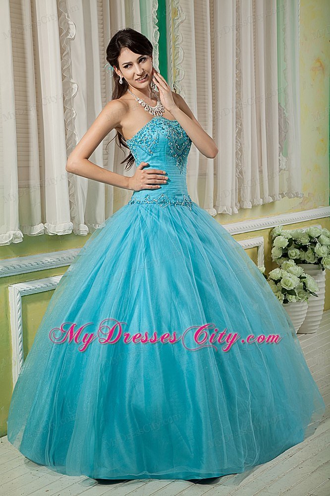 Hottest Style Beaded Sweetheart Tulle Ruches Quinceanera Dress