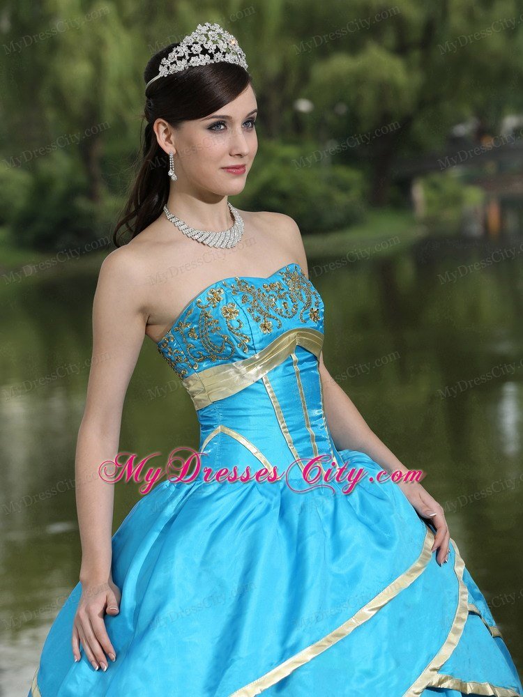 Hot Sale Strapless Embroidery Blue Quinceanera Gowns