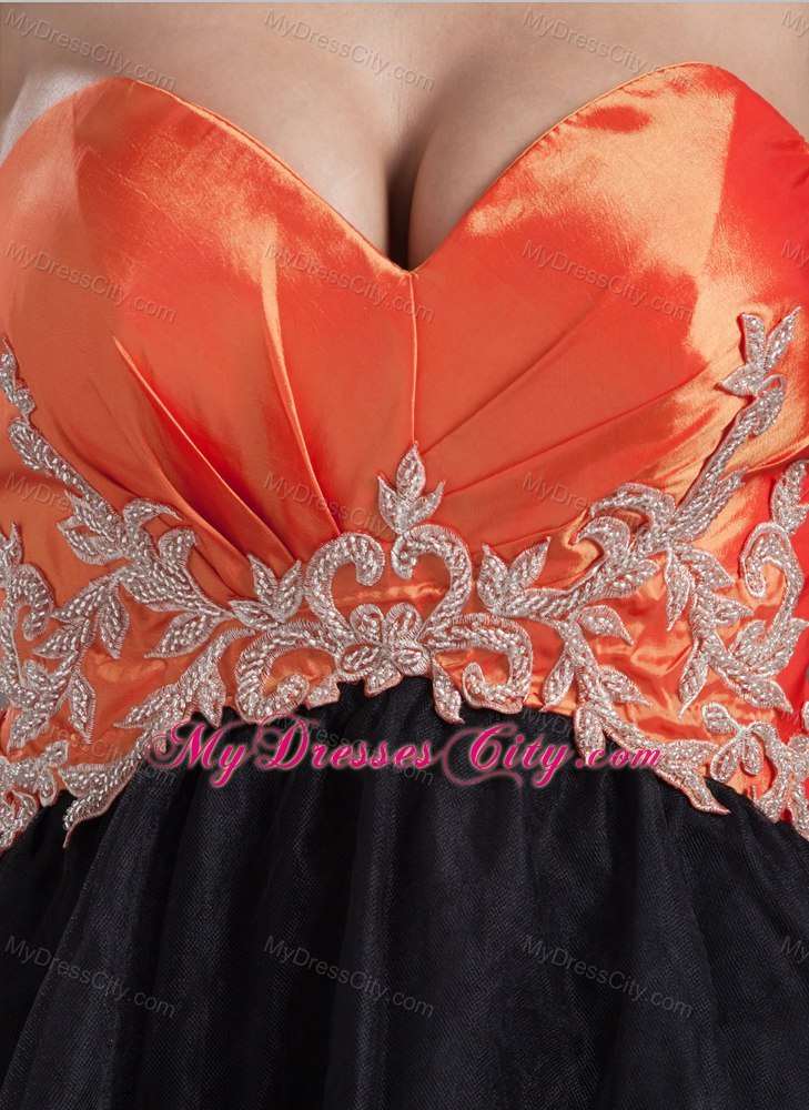 A-line Sweetheart Orange Red and Black Short Prom Gown