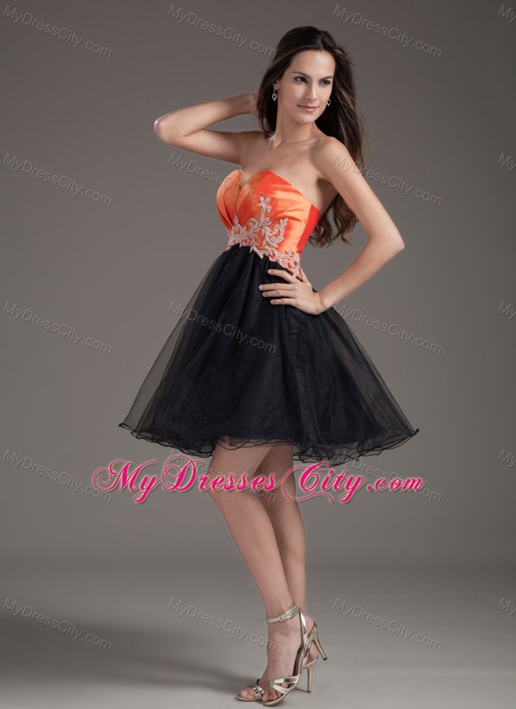 A-line Sweetheart Orange Red and Black Short Prom Gown