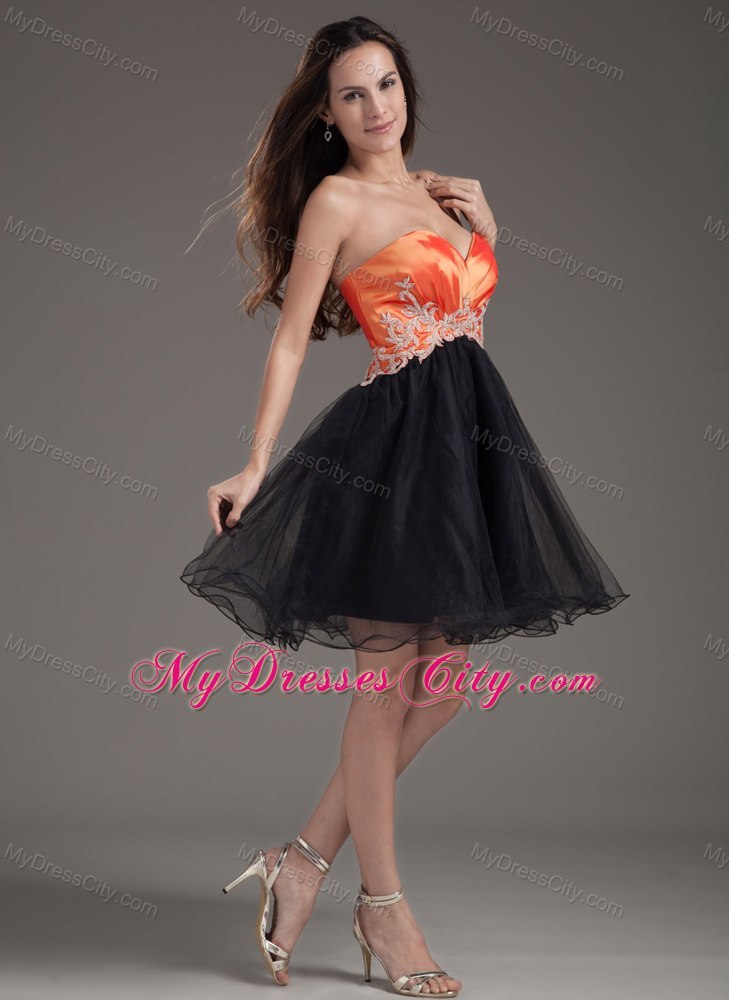 A-line Sweetheart Orange Red and Black Short Prom Gown