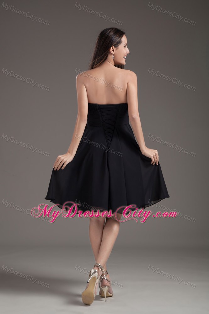 Cheap A-line Strapless Chiffon Short Black Prom Dresses with Sash ...