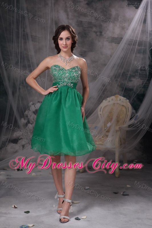 Green A-line Sweetheart Organza Beading Cocktail Dress