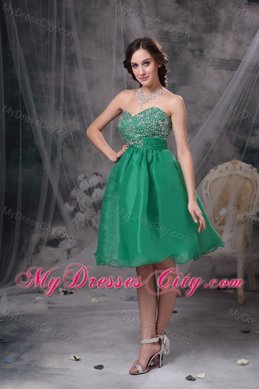 Green A-line Sweetheart Organza Beading Cocktail Dress