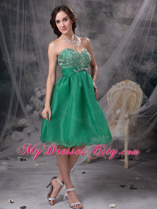 Green A-line Sweetheart Organza Beading Cocktail Dress