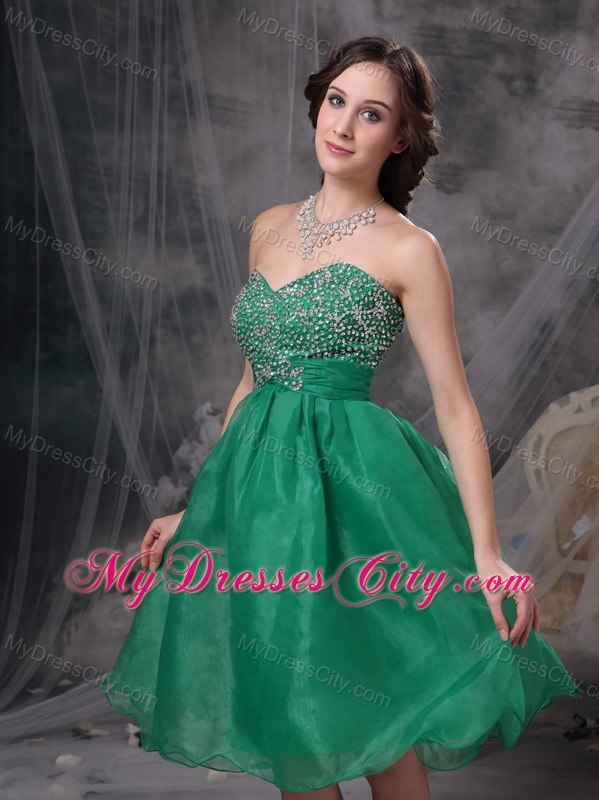 Green A-line Sweetheart Organza Beading Cocktail Dress