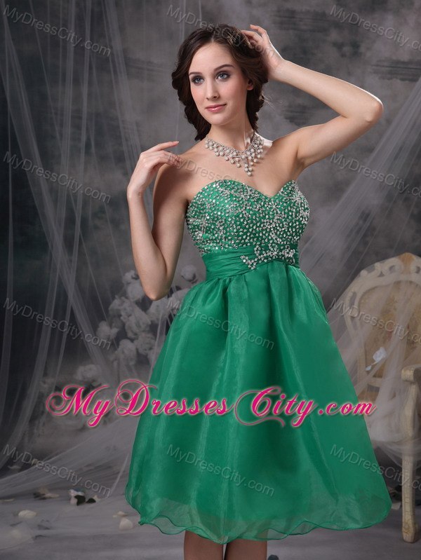 Green A-line Sweetheart Organza Beading Cocktail Dress