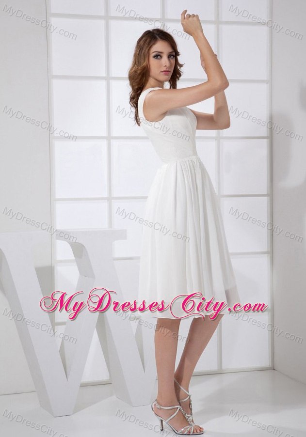 Pure V-neck Chiffon Knee-length Zipper Up back Prom Cocktail Dress