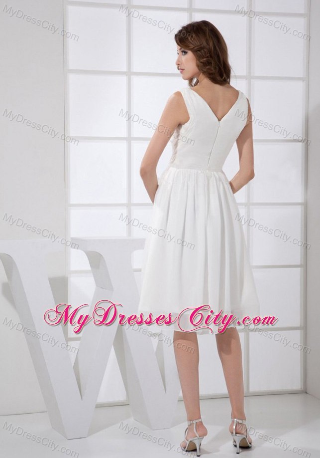 Pure V-neck Chiffon Knee-length Zipper Up back Prom Cocktail Dress