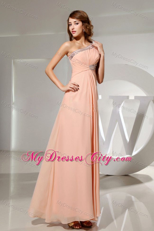 One Shoulder Beading Floor-length Chiffon Cool Back Cocktail Dress