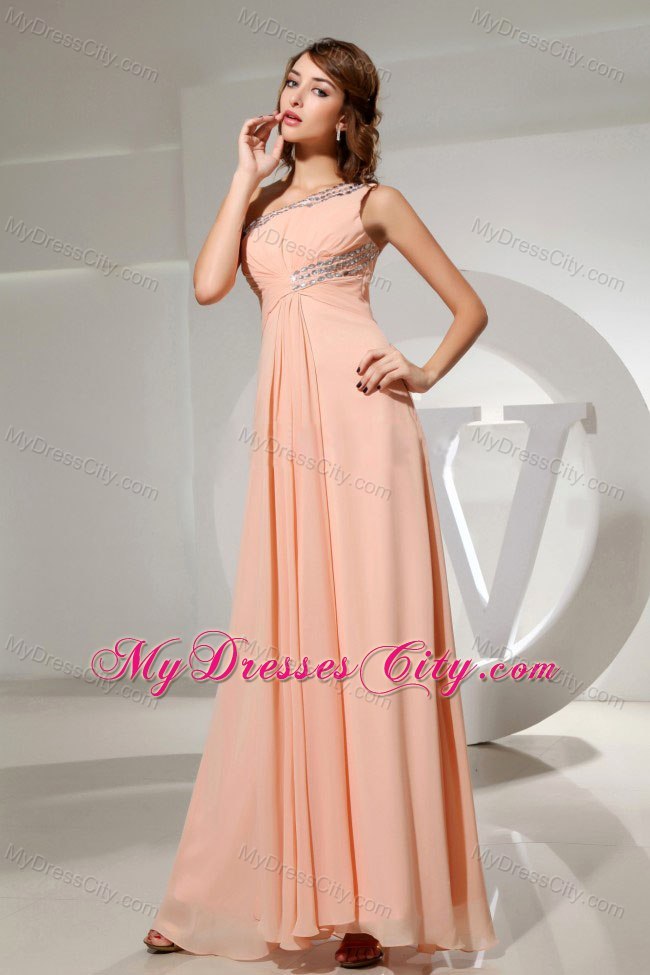 One Shoulder Beading Floor-length Chiffon Cool Back Cocktail Dress