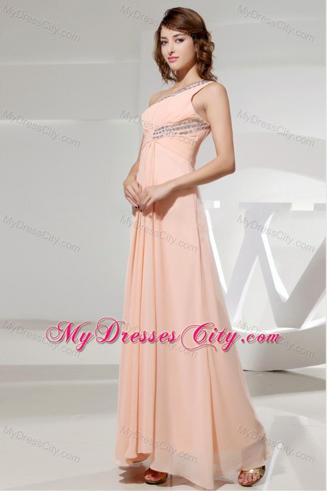 One Shoulder Beading Floor-length Chiffon Cool Back Cocktail Dress