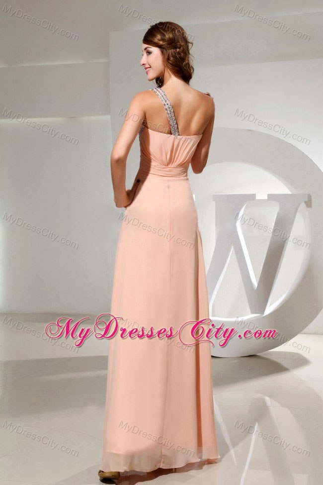 One Shoulder Beading Floor-length Chiffon Cool Back Cocktail Dress