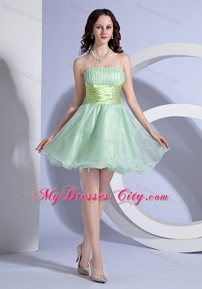 Strapless Beading Mini-length Layers Organza Wedding Cocktail Party Dress