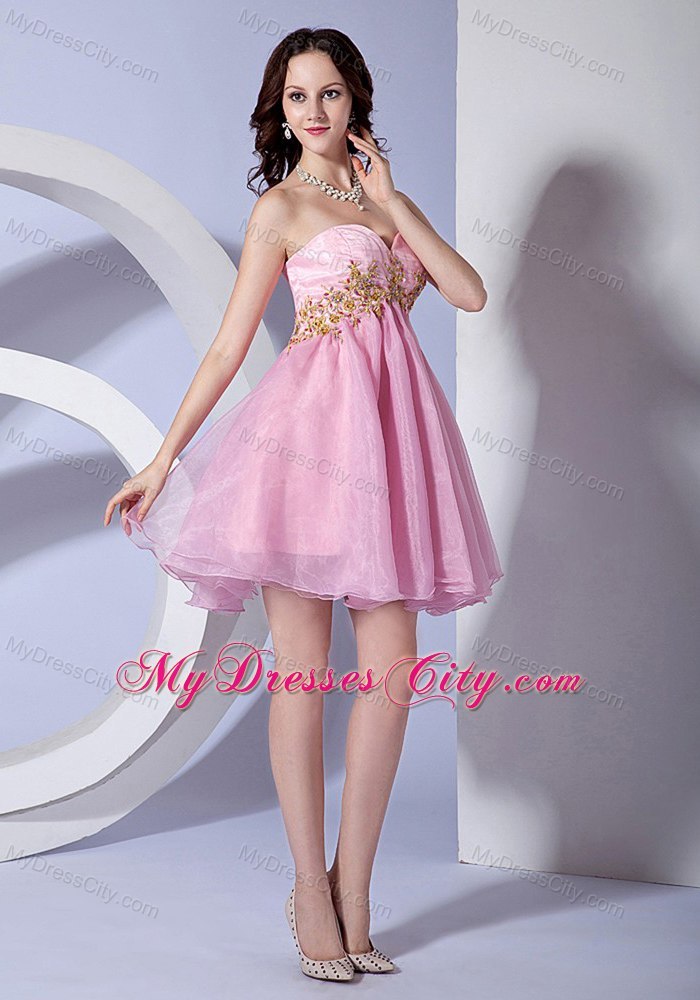 Appliques Sweetheart Neckline Organza Mini-length Pink Cocktail Dress