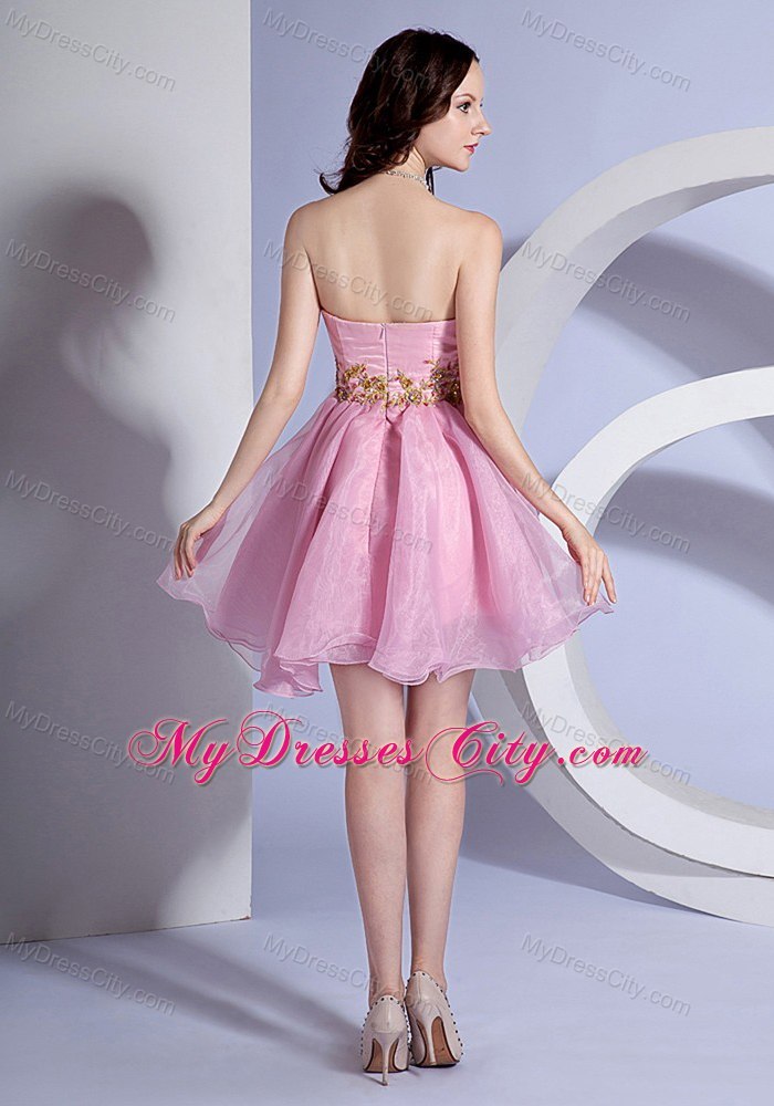 Appliques Sweetheart Neckline Organza Mini-length Pink Cocktail Dress