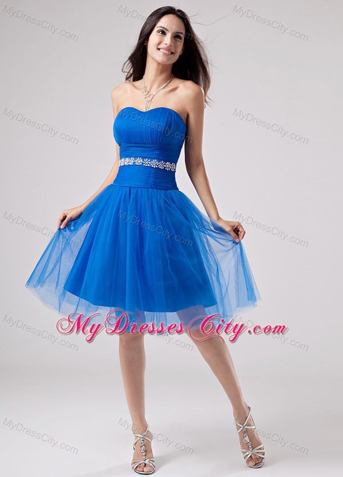 Beading Sweetheat Tulle Blue Cool Back Short Cocktail Dress for Prom