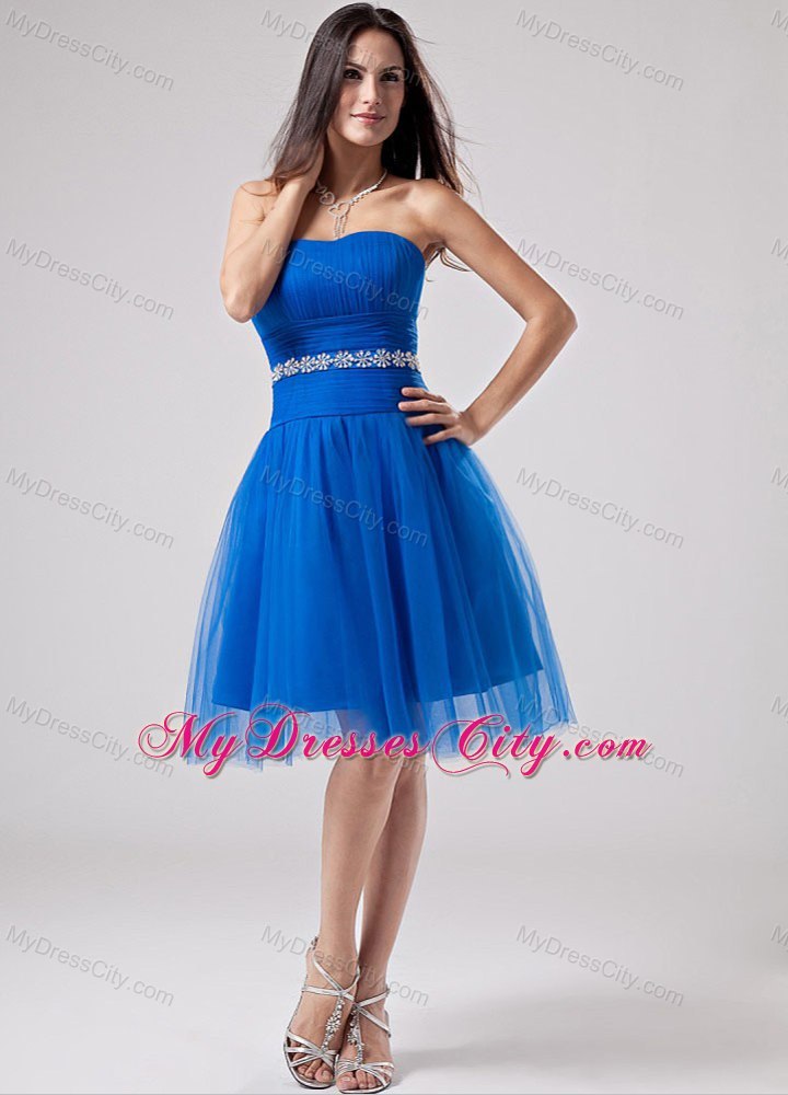 Beading Sweetheat Tulle Blue Cool Back Short Cocktail Dress for Prom