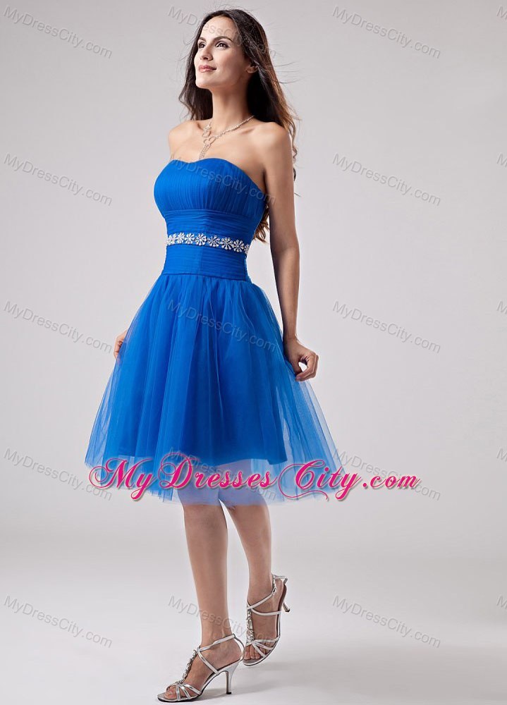 Beading Sweetheat Tulle Blue Cool Back Short Cocktail Dress for Prom