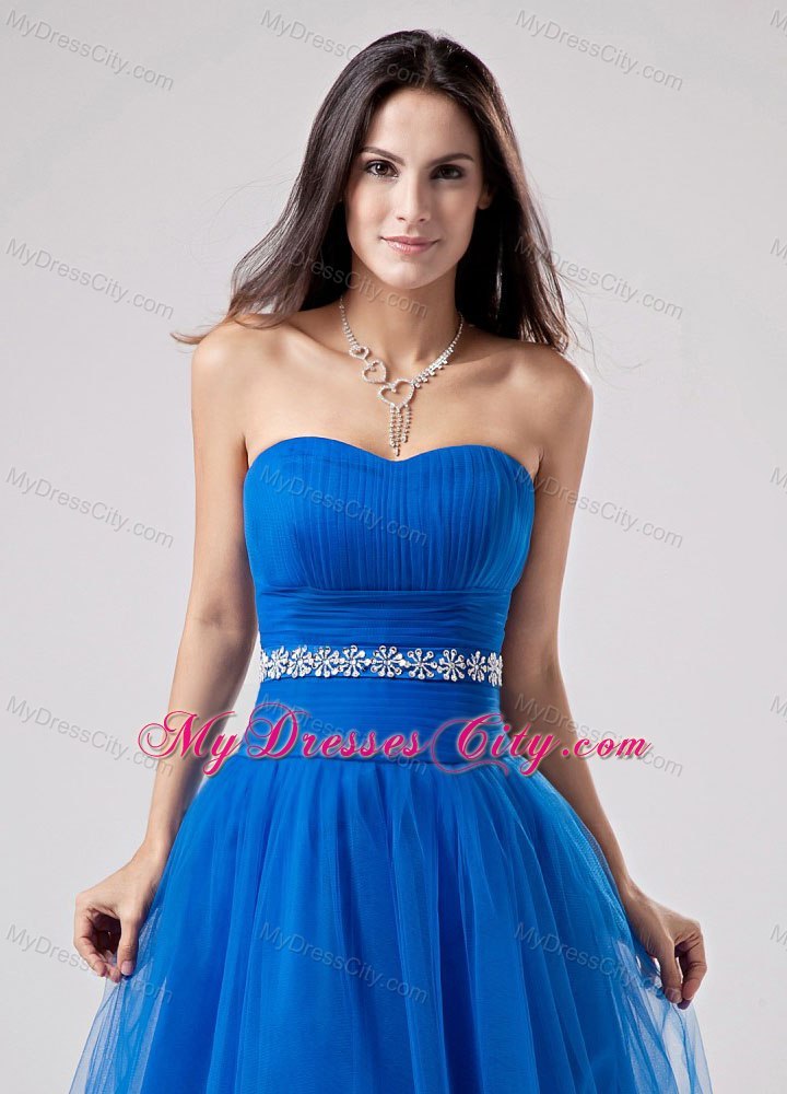 Beading Sweetheat Tulle Blue Cool Back Short Cocktail Dress for Prom