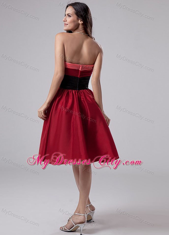 Hand Made Flowers Strapless Knee-length Taffeta Wine Red Cocktail Dresses