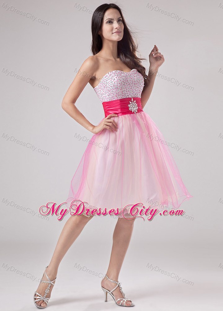 Beading Strapless Organza Mini-length Layers Pink Prom Cocktail Dress