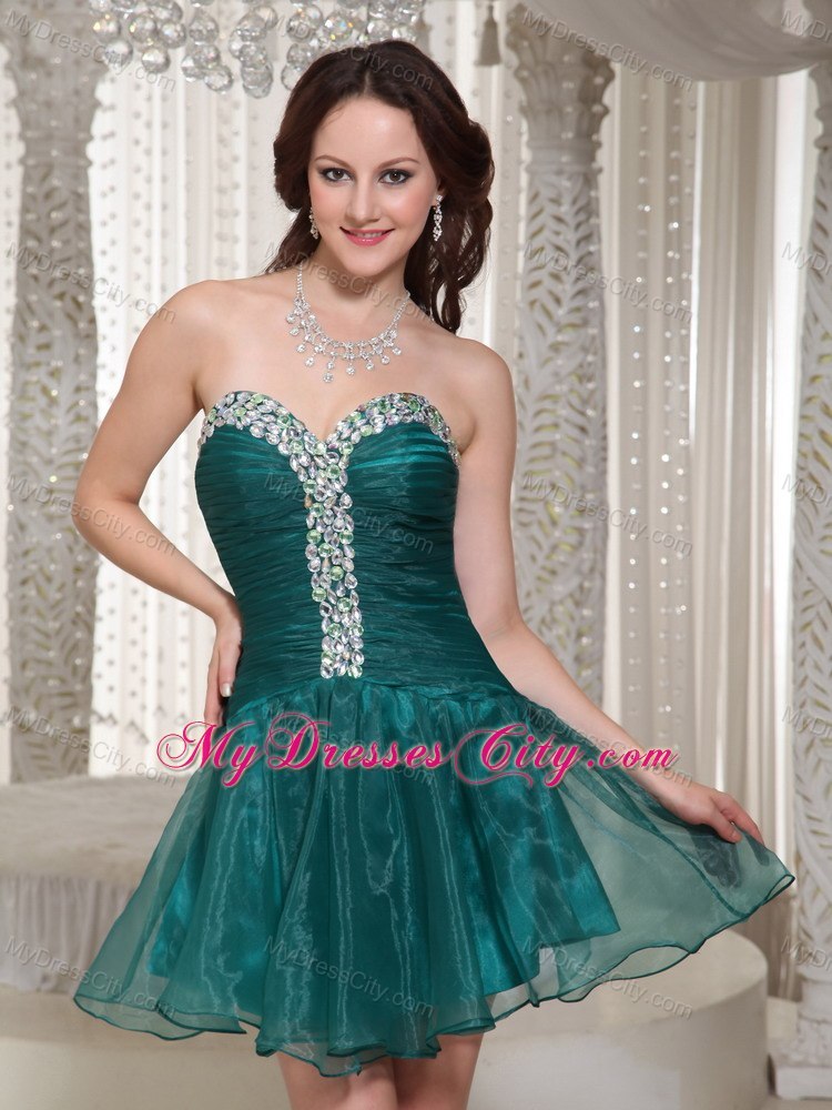 Green Sweetheart Beaded Mini-length Cocktail Dresses With Rhinestones