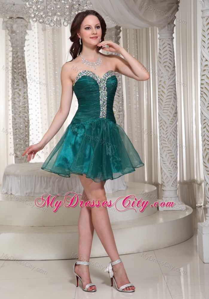 Green Sweetheart Beaded Mini-length Cocktail Dresses With Rhinestones