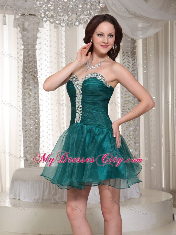 Green Sweetheart Beaded Mini-length Cocktail Dresses With Rhinestones