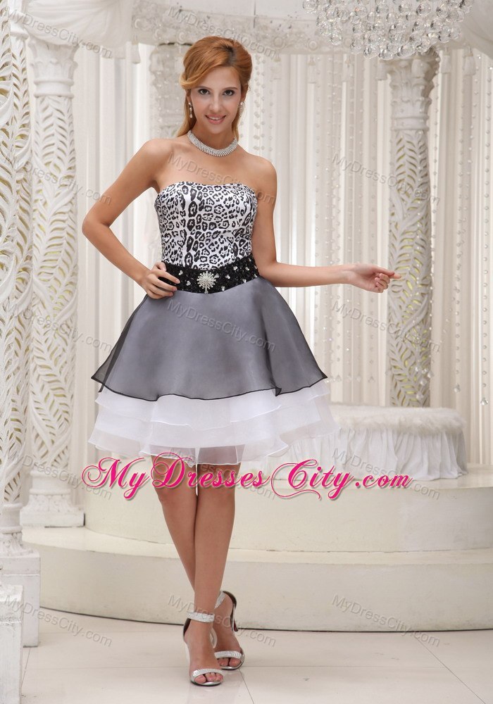 Leopard and Organza Strapless Beaded Layers Homecoming Cocktail Dresses