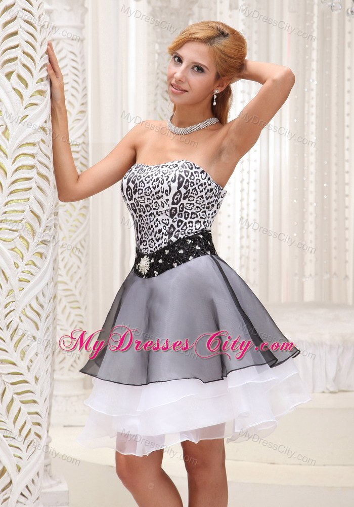 Leopard and Organza Strapless Beaded Layers Homecoming Cocktail Dresses