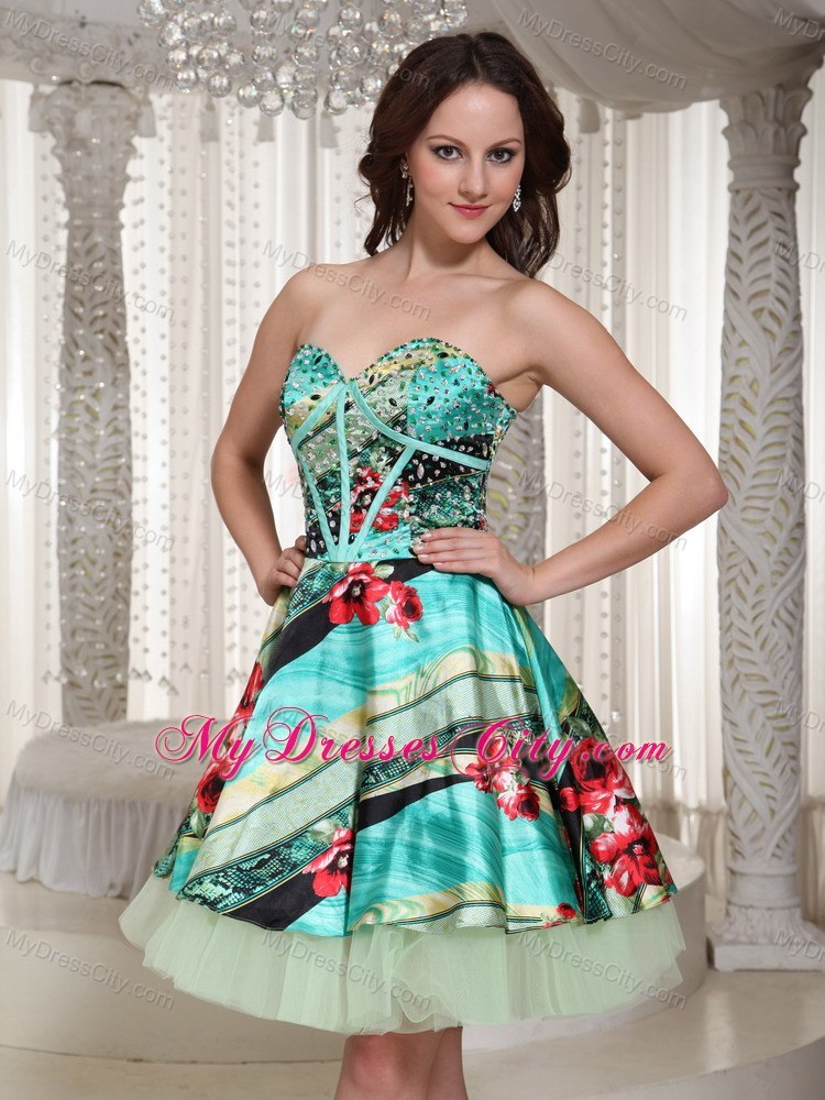 Printing Sweetheart Beading Layers Mini-length Back Out Cocktail Dress