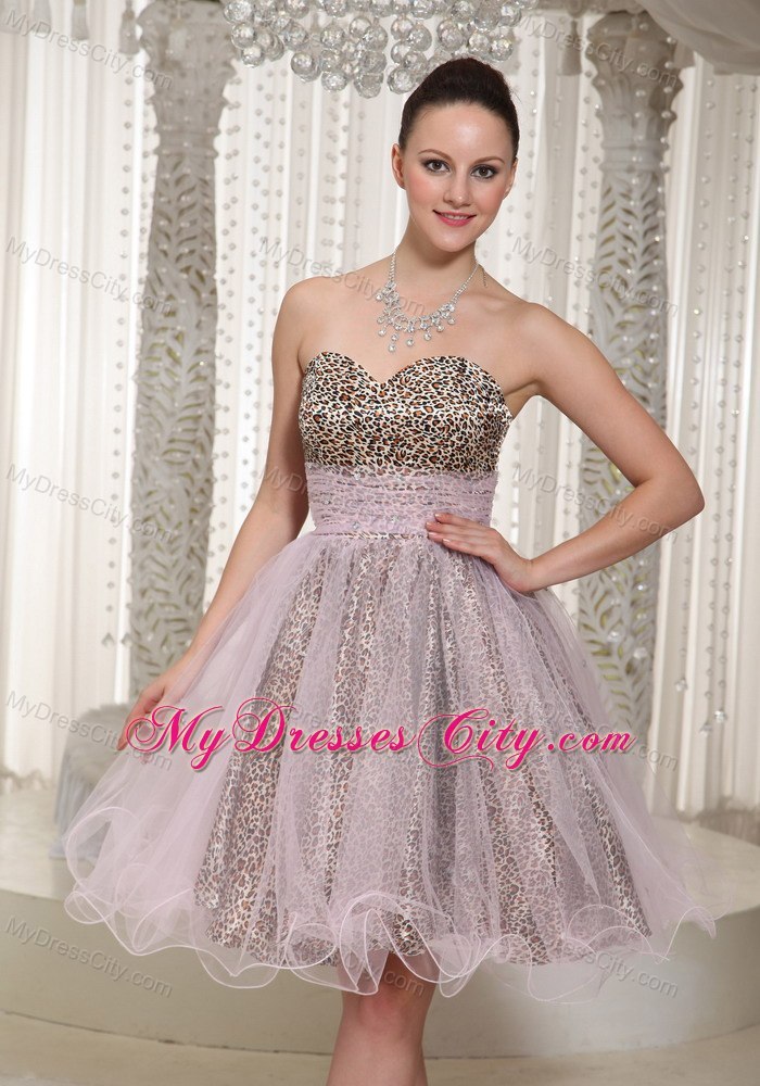 Leopard and Organza Short Prom Cocktail Dress with Sweetheart Neck