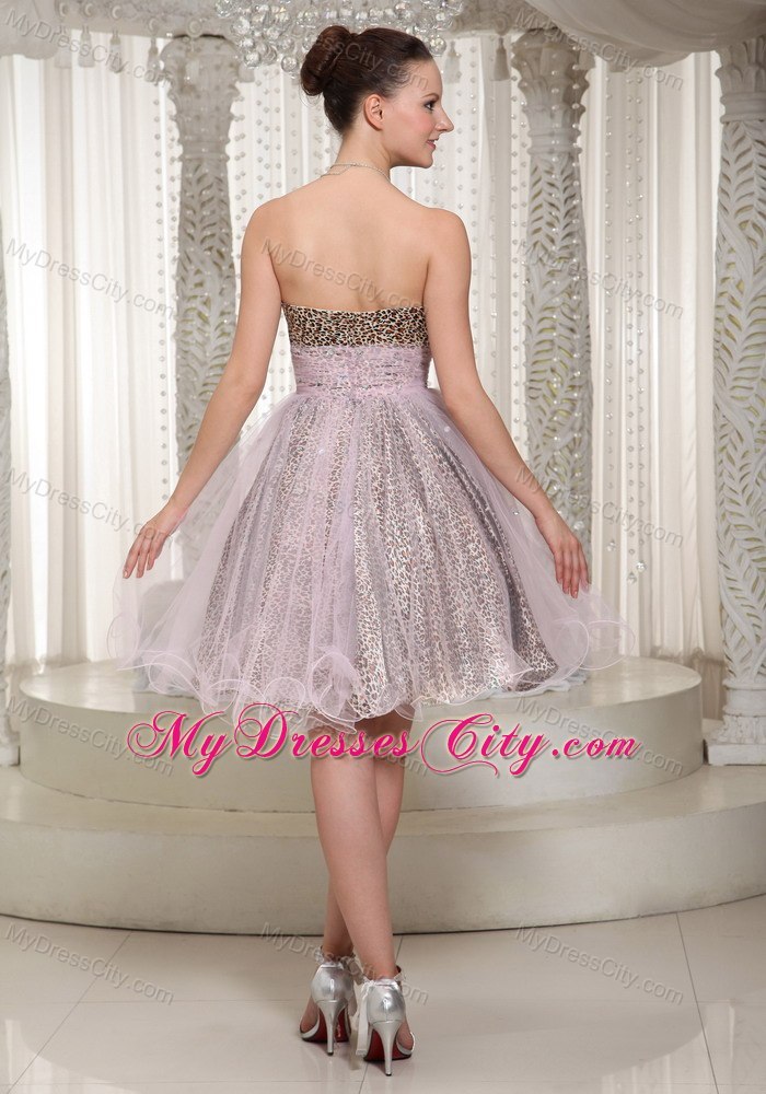 Leopard and Organza Short Prom Cocktail Dress with Sweetheart Neck