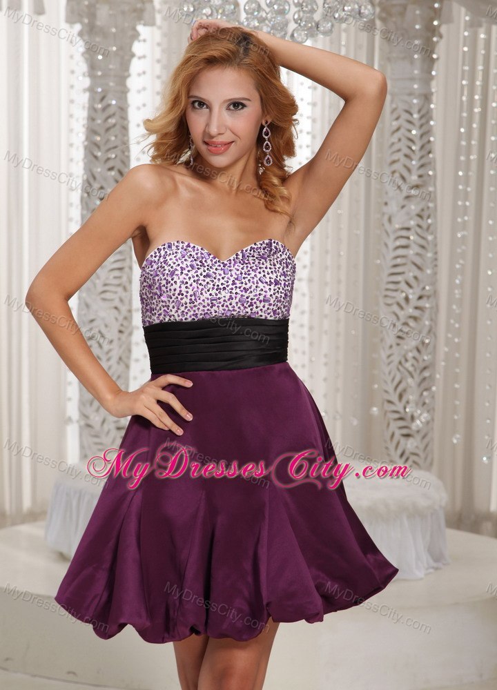 Dark Purple Sweetheart Beading Taffeta Cocktail Dress With Black Belt