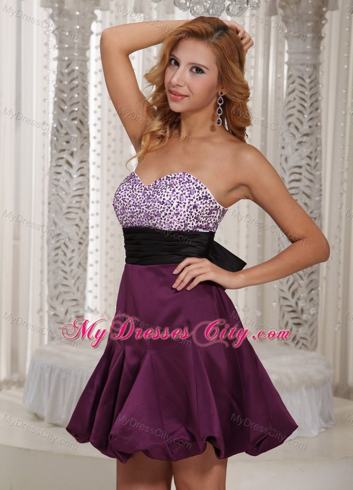 Dark Purple Sweetheart Beading Taffeta Cocktail Dress With Black Belt