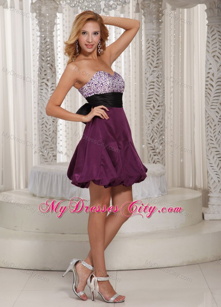 Dark Purple Sweetheart Beading Taffeta Cocktail Dress With Black Belt