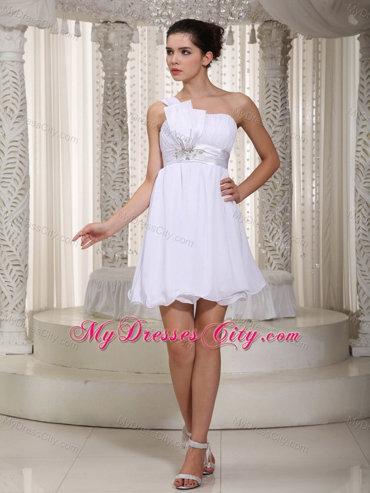 Pure Beading One Shoulder Mini-length Chiffon Prom Cocktail Dress