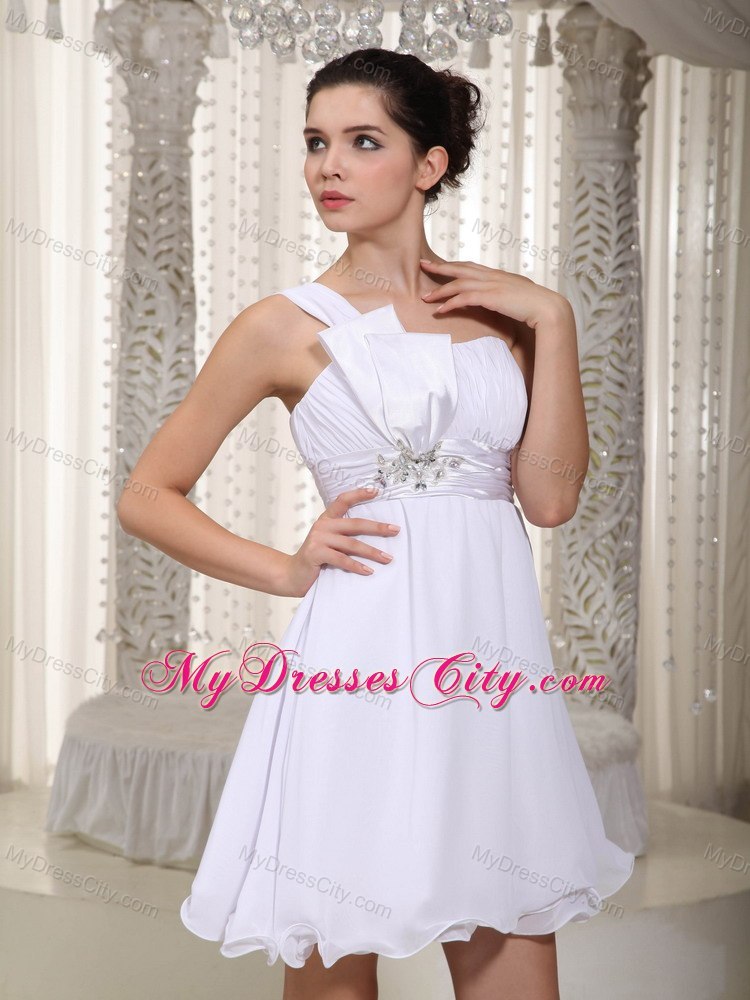 Pure Beading One Shoulder Mini-length Chiffon Prom Cocktail Dress