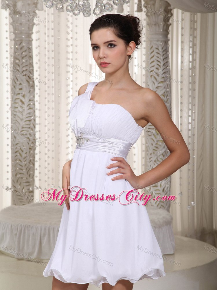 Pure Beading One Shoulder Mini-length Chiffon Prom Cocktail Dress