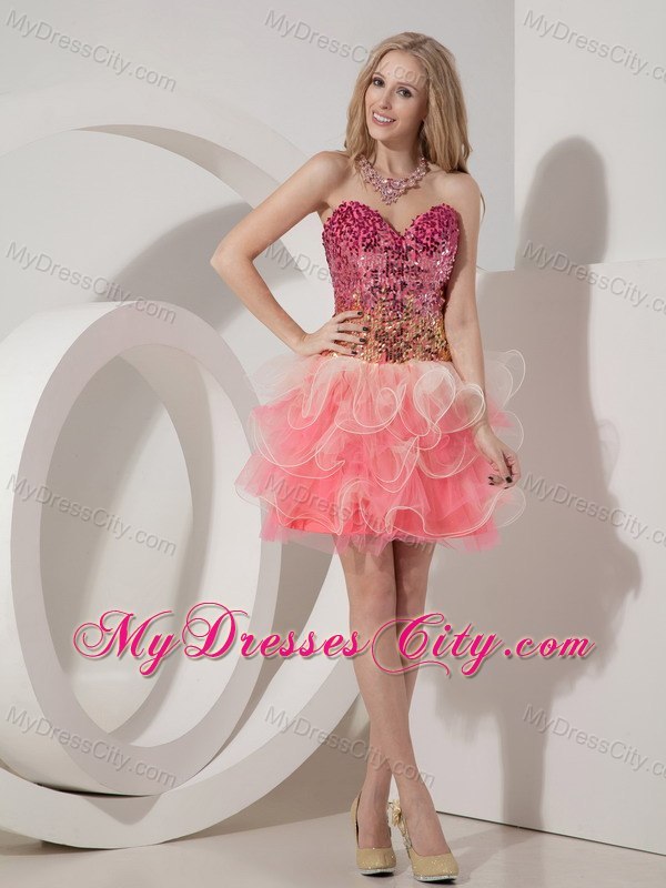 Hot Sweetheart Sequin Beading Organza Mini-length Cocktail Prom Dress