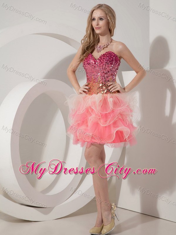 Hot Sweetheart Sequin Beading Organza Mini-length Cocktail Prom Dress