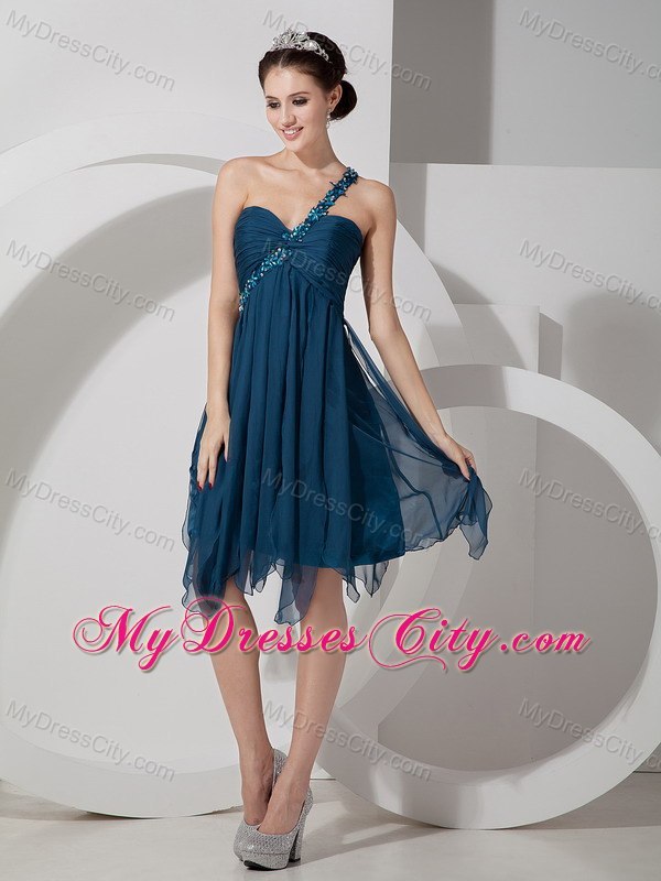 One Shoulder Beading Chiffon Prom Cocktail Dress with Asymmetical Hem