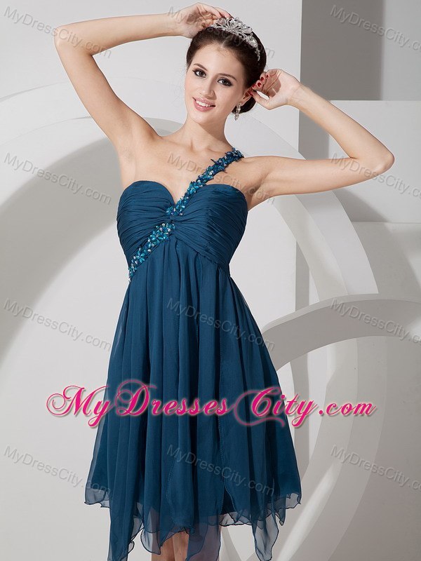 One Shoulder Beading Chiffon Prom Cocktail Dress with Asymmetical Hem